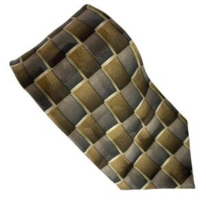 FACETS Silk Tie Mens Brown Gold Geometric Contemporary‎ Wide Dress 58x4